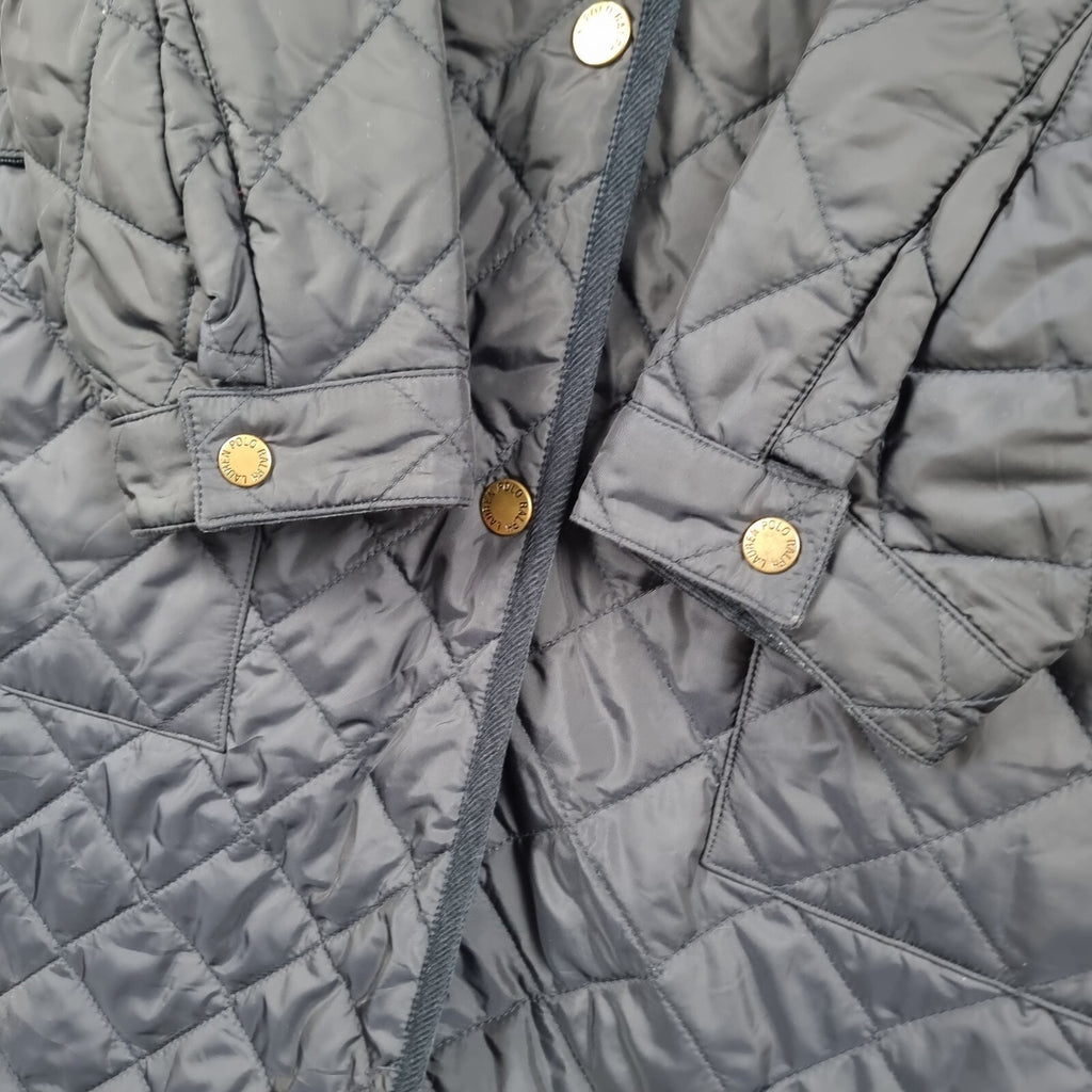 Vintage RALPH LAUREN Jacket Womens S Small Navy Long Quilted Coat Collared 90s