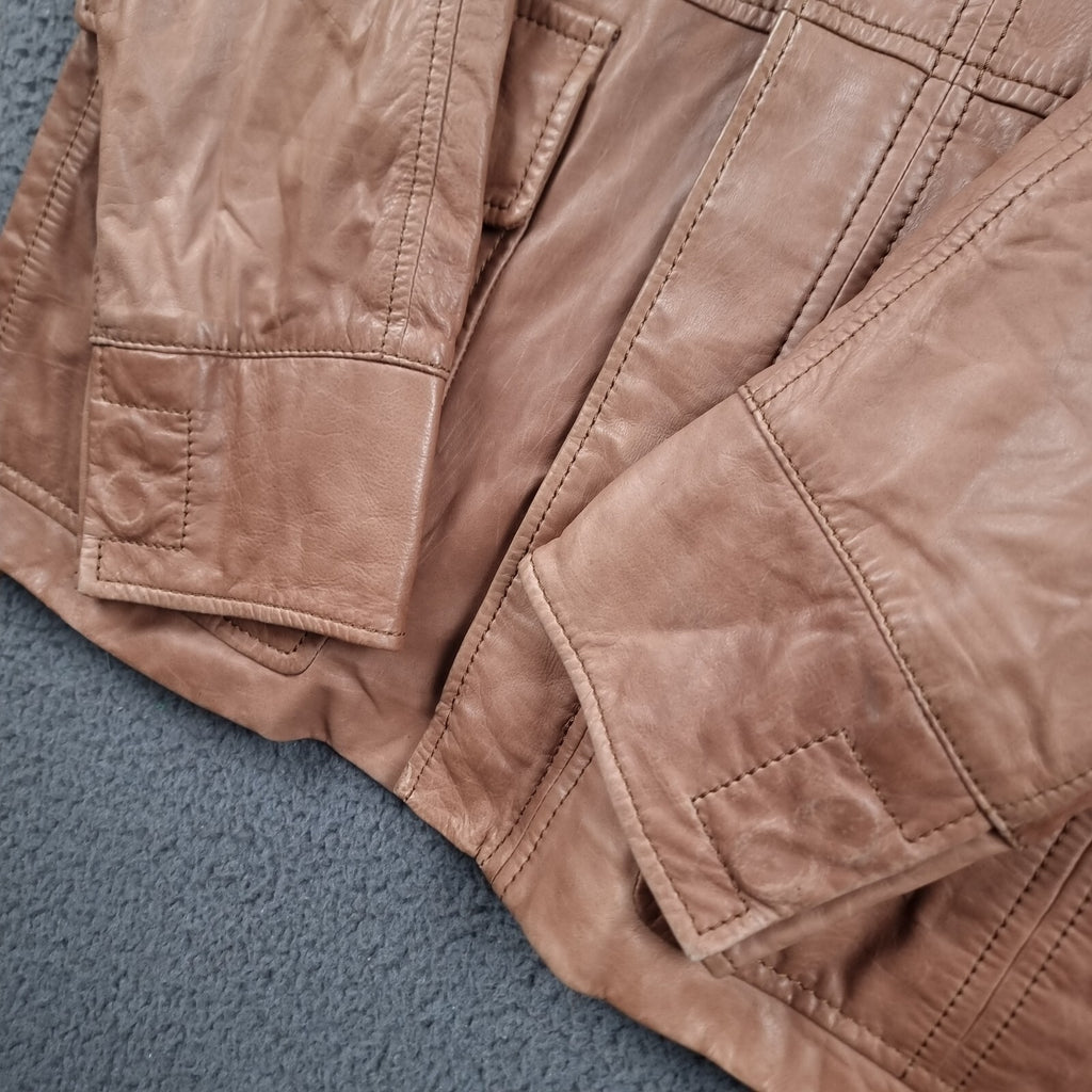HUGO BOSS Leather Jacket Mens 40R L Large Brown Nappa Calfskin Soft Coat