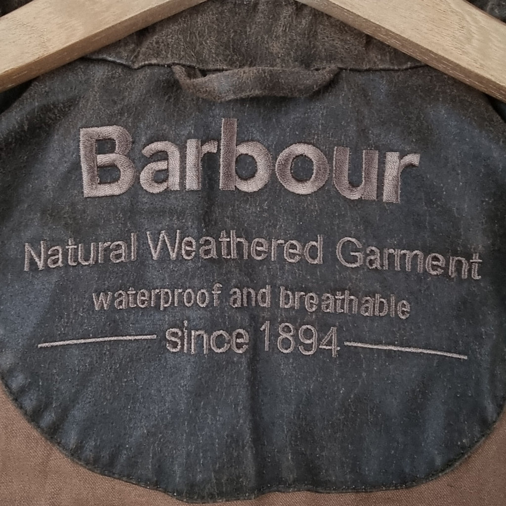 BARBOUR Jacket Mens L Large Brown Olive Weather Worked Beaufort Field Coat A2200