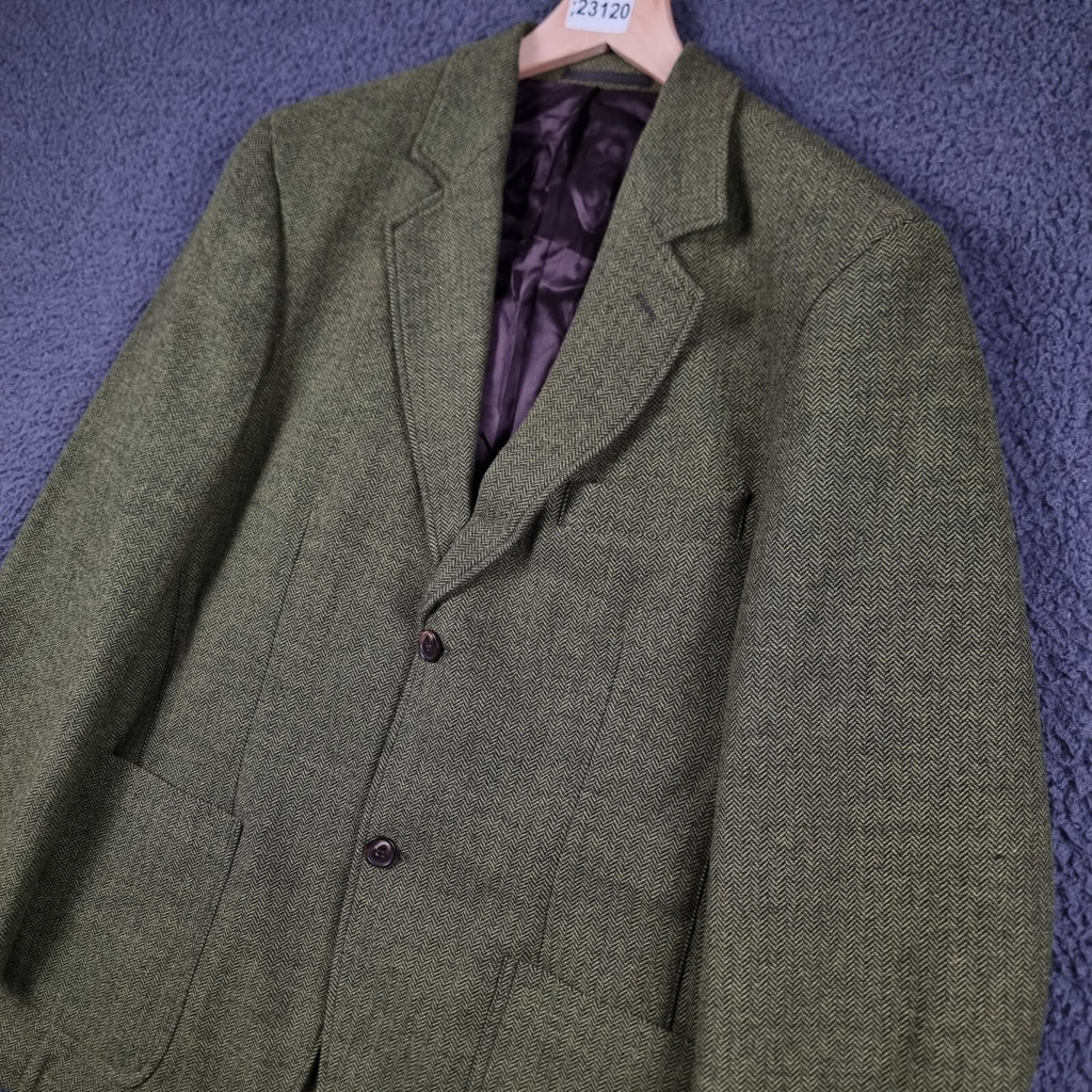 PAUL STUART Blazer Jacket Mens 40 Green Herringbone Wool Tweed Unstructured