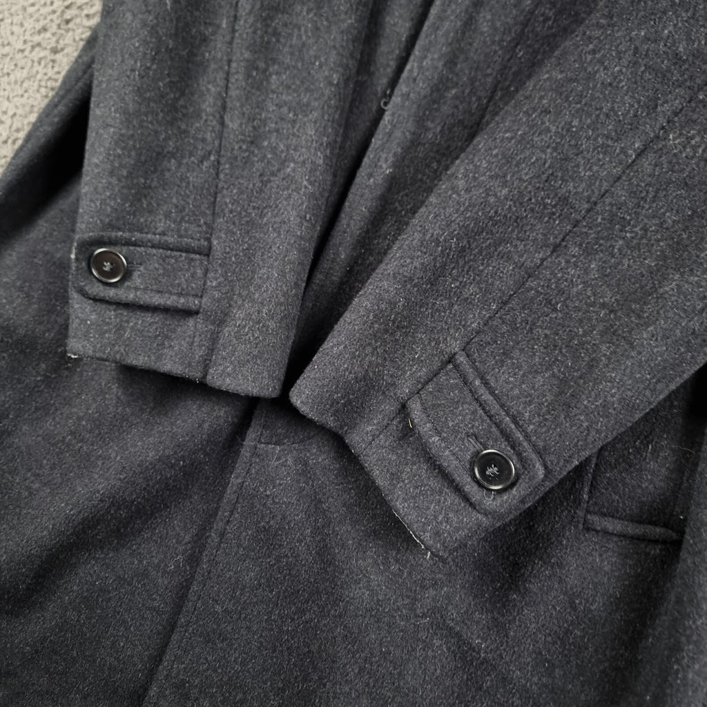Vintage HUGO BOSS Coat Mens 2XL Navy Blue Wool Loden Overcoat Long Relaxed 80s