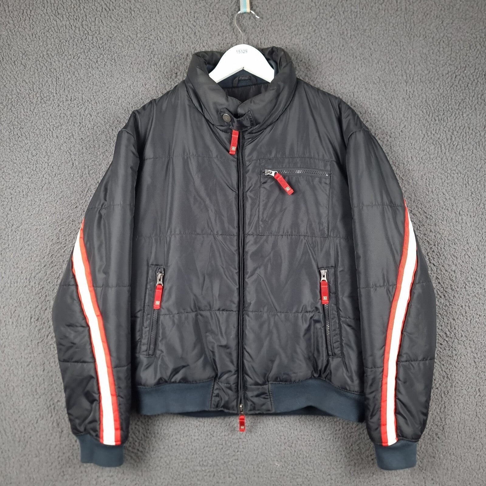 Vintage ARMANI JEANS Jacket Men L Large 40 Black Bomber Puffer Quilted Insulated