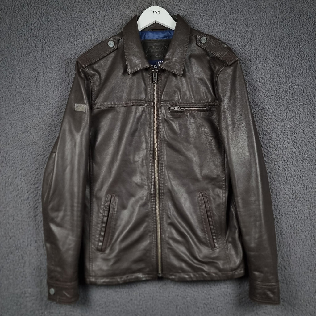 Superdry Leather Jacket Mens L Large Brown Hero Benjamin Biker Bomber Motorcycle