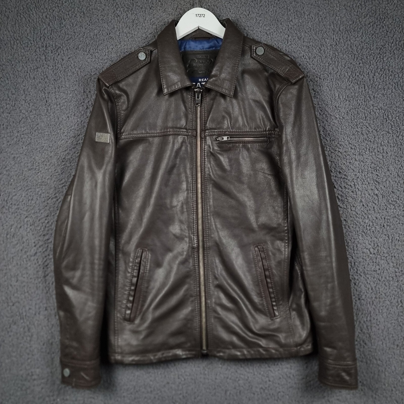 Superdry Leather Jacket Mens L Large Brown Hero Benjamin Biker Bomber Motorcycle