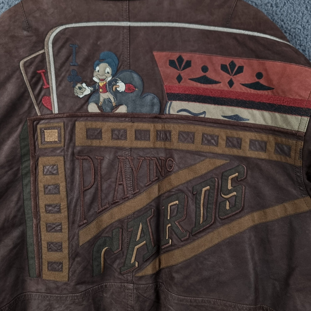 Vintage ICEBERG x DISNEY Genuine Leather Jacket Mens XL 44 Jiminy Cricket 90s