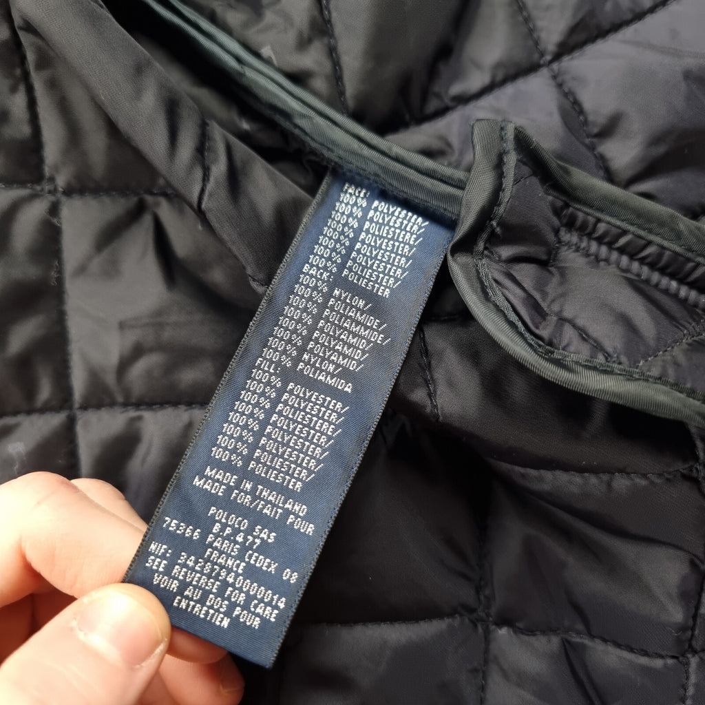 Vintage RALPH LAUREN Jacket Womens S Small Navy Long Quilted Coat Collared 90s