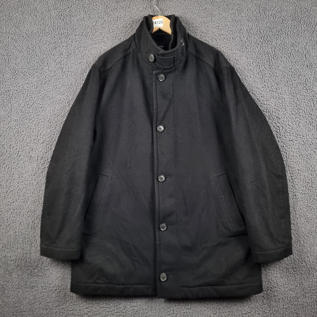 HUGO BOSS Jacket Mens 46R 2XL Black Cox Coat Overcoat Wool & Cashmere Blend