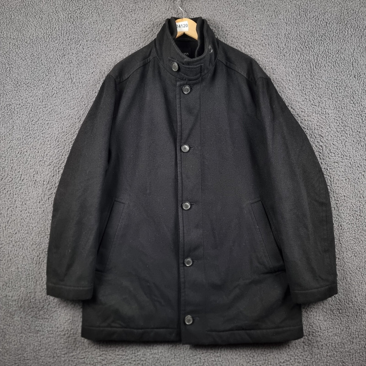 HUGO BOSS Jacket Mens 46R 2XL Black Cox Coat Overcoat Wool & Cashmere Blend