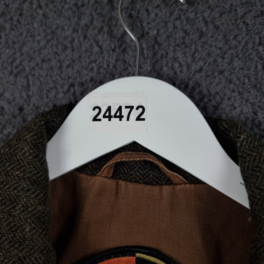 Vintage CAMEL COLLECTION Jacket Mens 3XL Tweed Wool & Leather Field Coat 80s