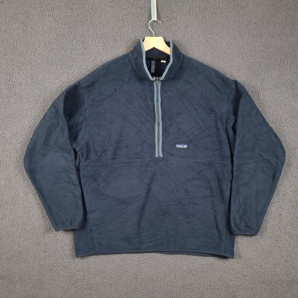 Vintage PATAGONIA Jacket Mens 2XL Blue Navy Synchilla Fleece Marsupial 1/2 Zip