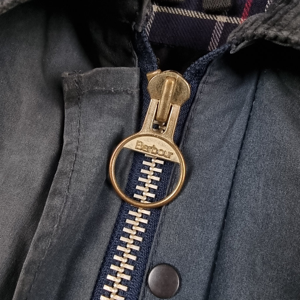 Vintage BARBOUR Border Jacket Mens C36 Navy Wax Waxed Field Coat A205 80s 1989