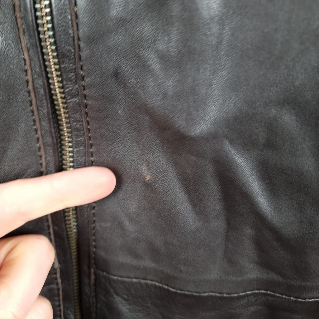 BUGATTI Leather Jacket Mens 2XL 48 Brown Nappa Soft Collared Coat Lined Full Zip