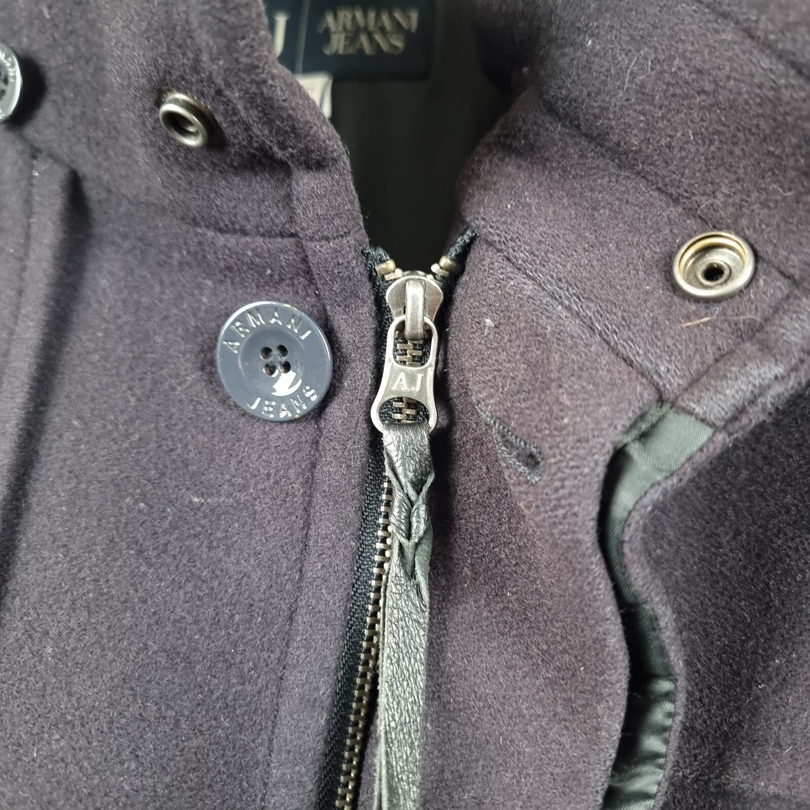 ARMANI JEANS Coat Mens L Large Navy Blue Wool Overcoat Peacoat 30th Anniversary