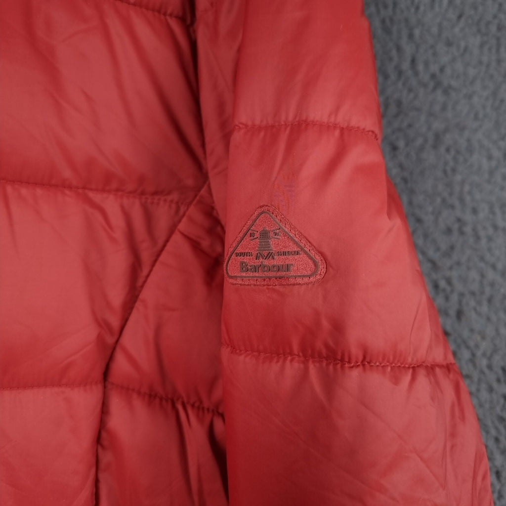BARBOUR Jacket Womens UK 18 Red Housesteads Quilt Fibre Down Parka Puffer Fur