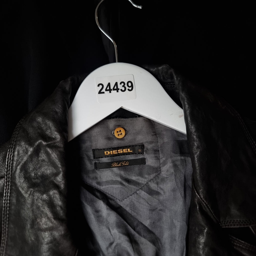 DIESEL Leather Jacket Men S Small Brown BLACK GOLD Biker Moto Collared LOXETT