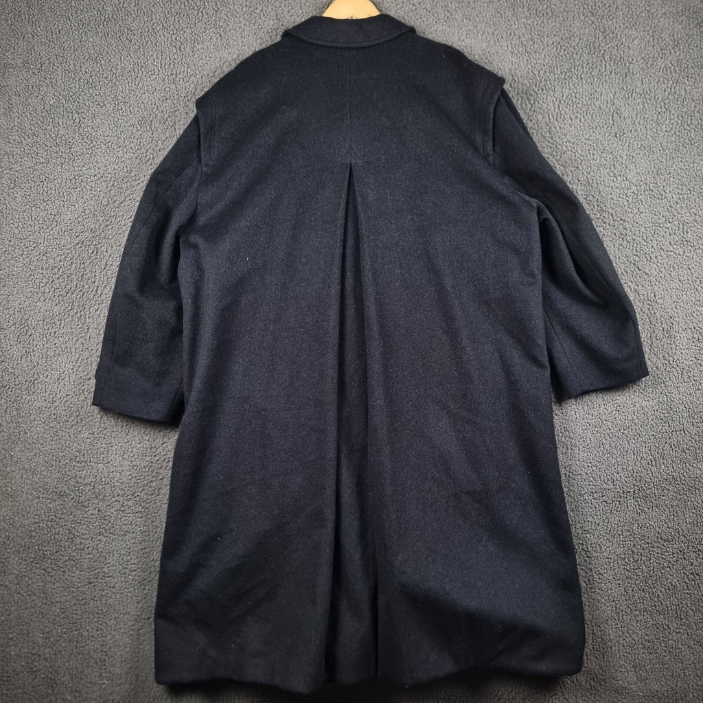 Vintage HUGO BOSS Coat Mens 2XL Navy Blue Wool Loden Overcoat Long Relaxed 80s