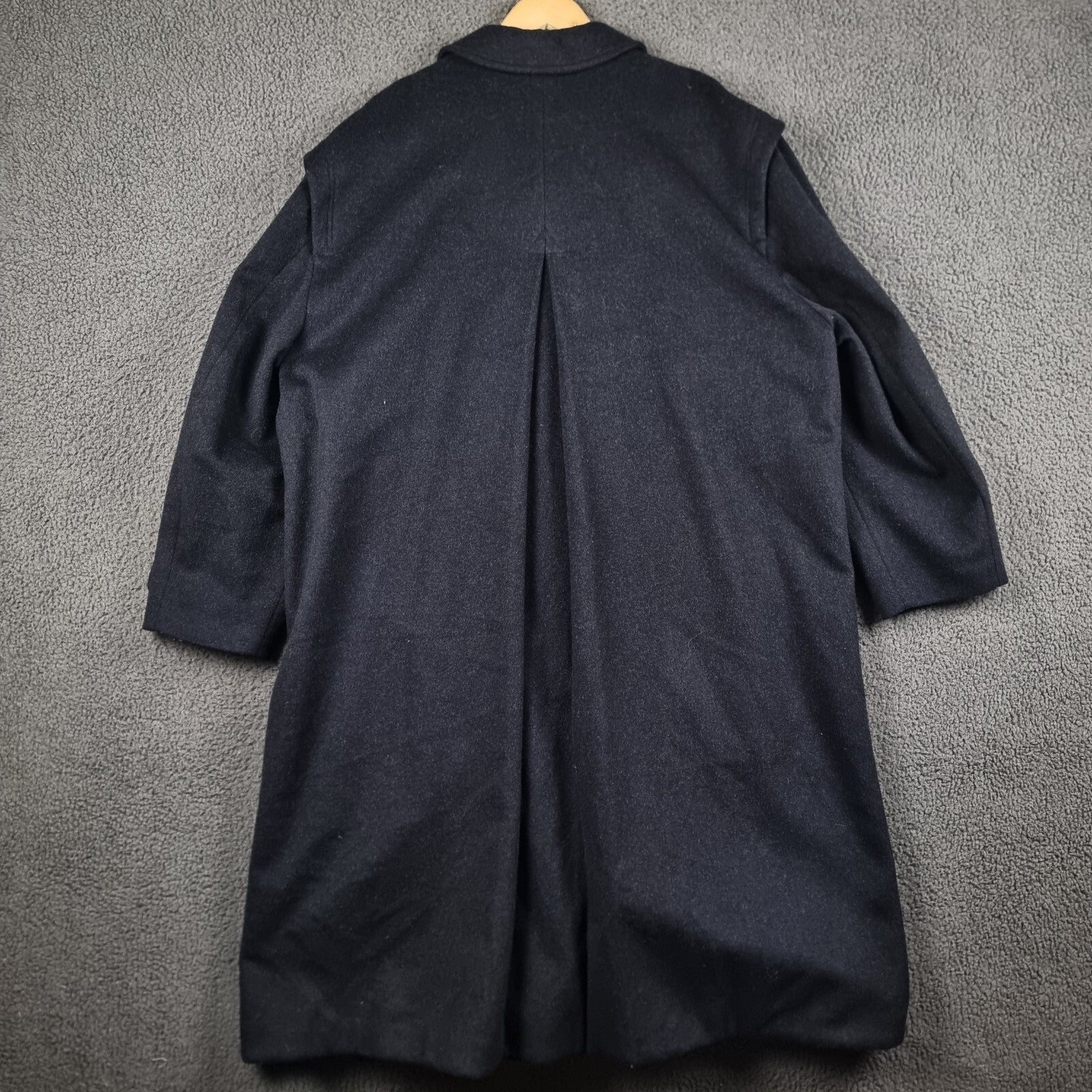 Vintage HUGO BOSS Coat Mens 2XL Navy Blue Wool Loden Overcoat Long Relaxed 80s