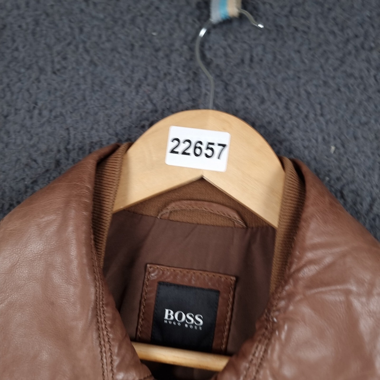 HUGO BOSS Leather Jacket Mens 40R L Large Brown Nappa Calfskin Soft Coat