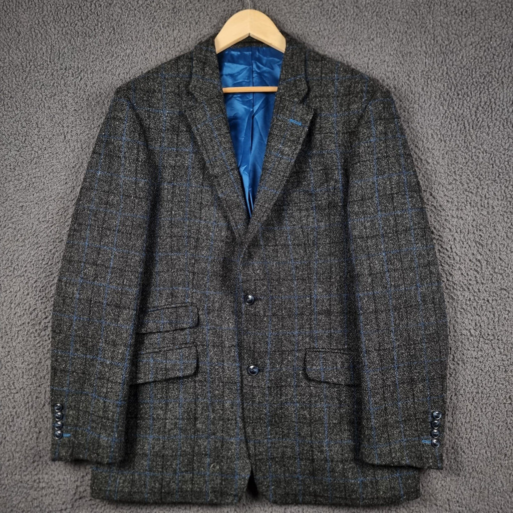 Vintage HARRIS TWEED Suit Mens 44R W38 L30 Grey Check Hacking Blazer Trousers