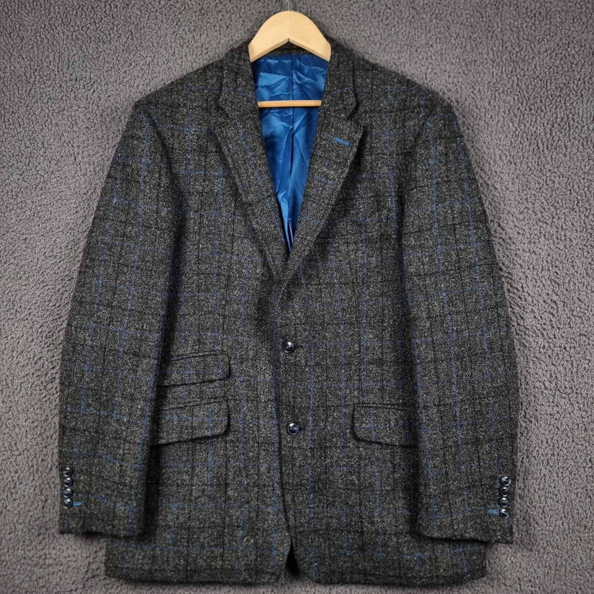 Vintage HARRIS TWEED Suit Mens 44R W38 L30 Grey Check Hacking Blazer Trousers