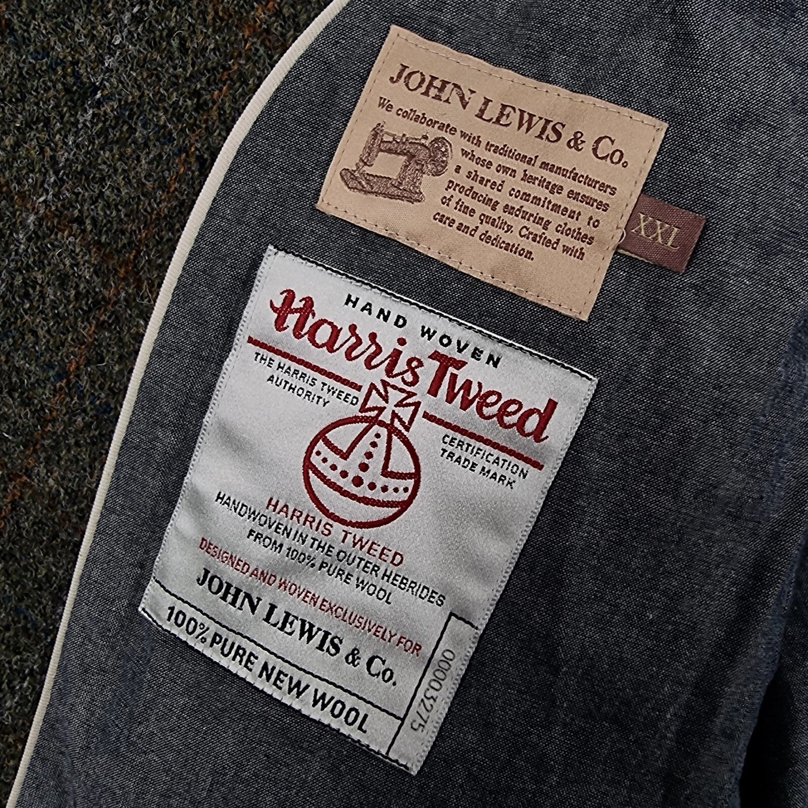 JOHN LEWIS HARRIS TWEED Jacket Mens 2XL Green Check Hunting Norfolk Blazer Wool