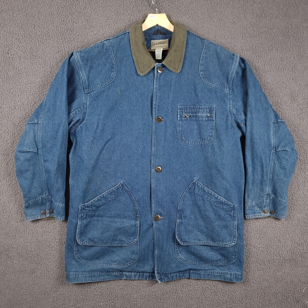Vintage LL Bean Barn Coat Jacket Mens XL Tall Blue Field Denim Wool Liner 90s