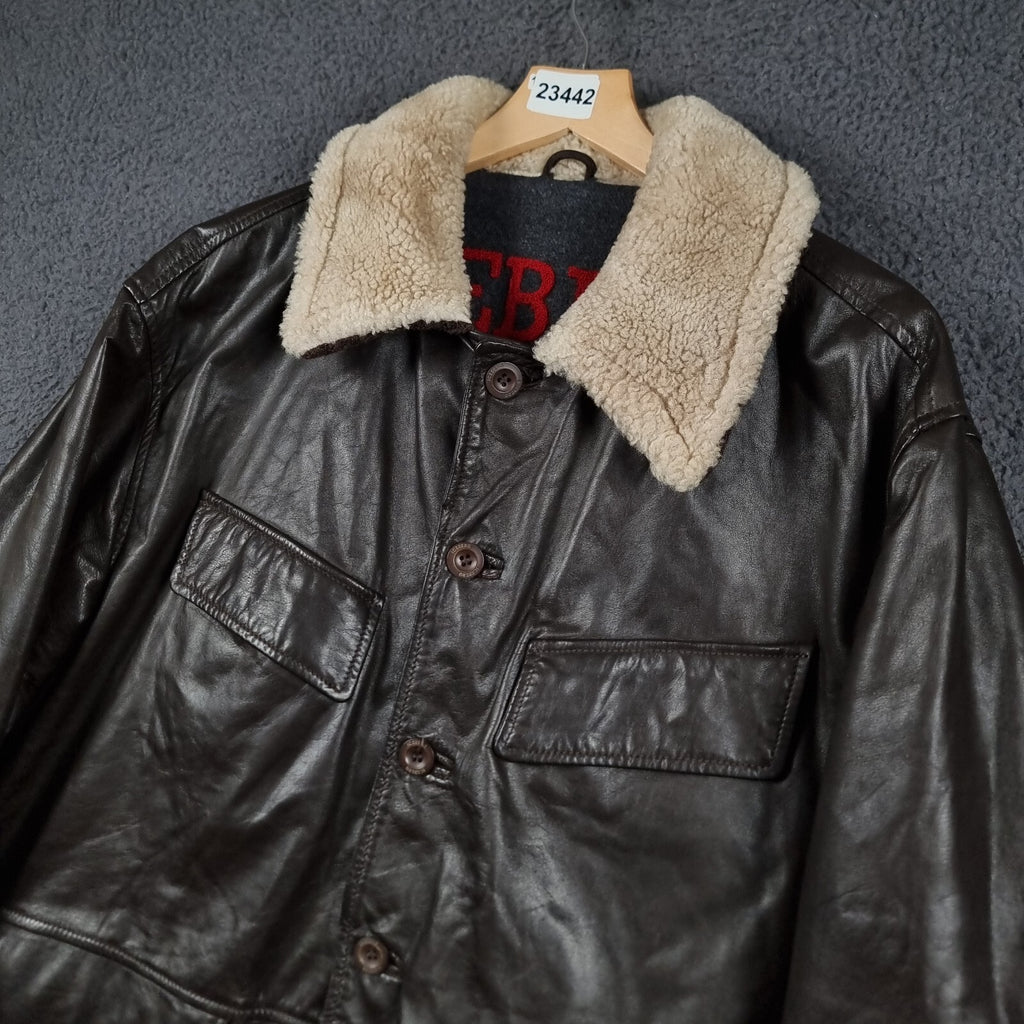 Vintage ICEBERG Leather Jacket Mens L Large 40 Brown Shearling Collar Wool Lined