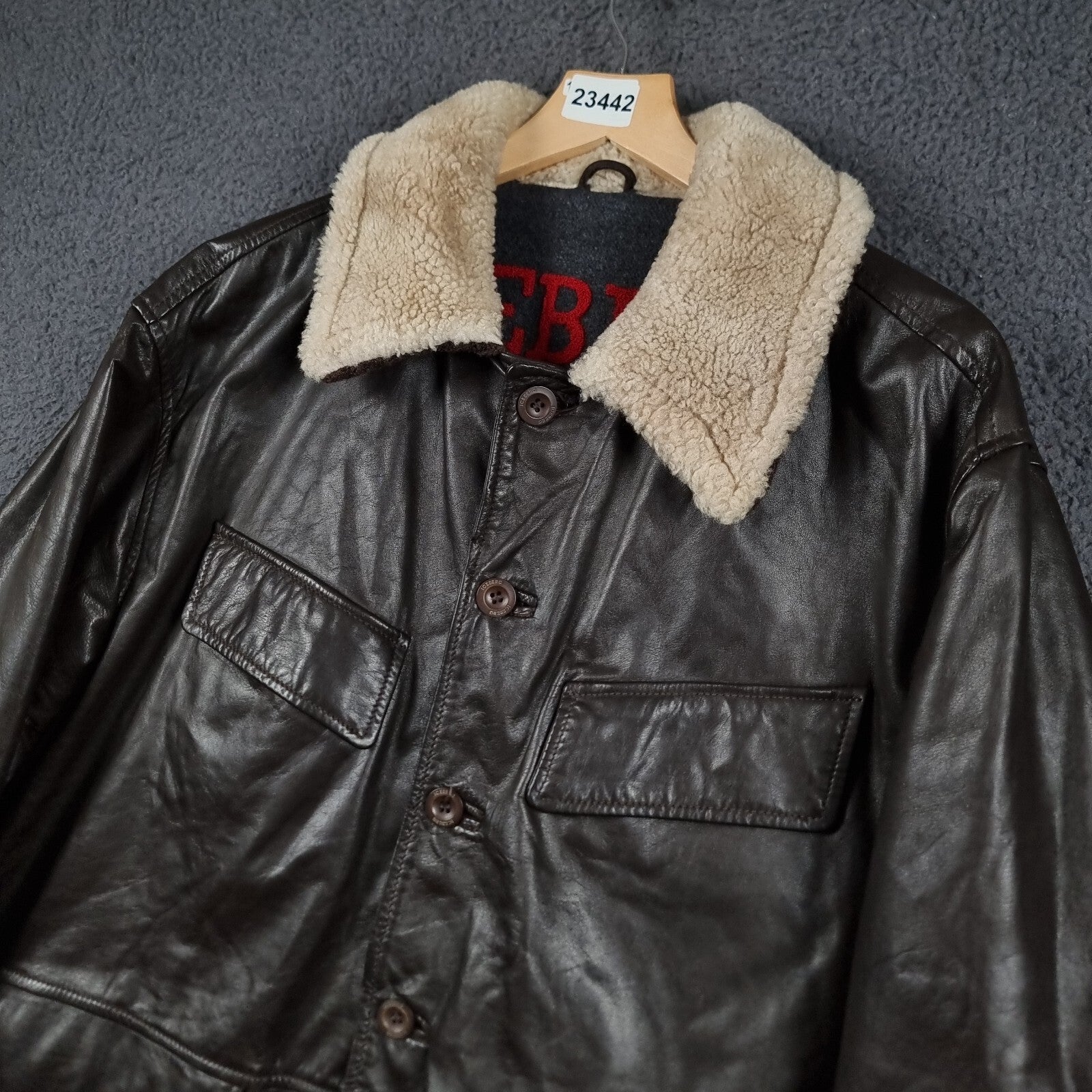 Vintage ICEBERG Leather Jacket Mens L Large 40 Brown Shearling Collar Wool Lined