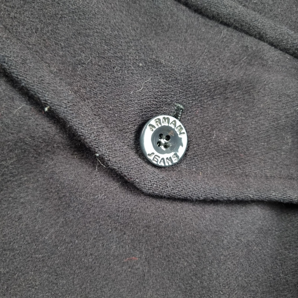 ARMANI JEANS Coat Mens L Large Navy Blue Wool Overcoat Peacoat 30th Anniversary