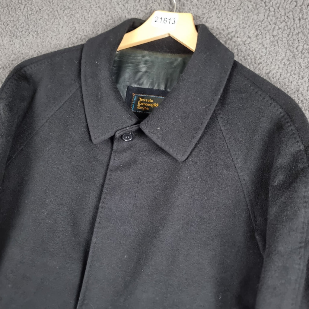 ERMENEGILDO ZEGNA Coat Mens 44 XL Navy Wool & Cashmere Long Trench Overcoat