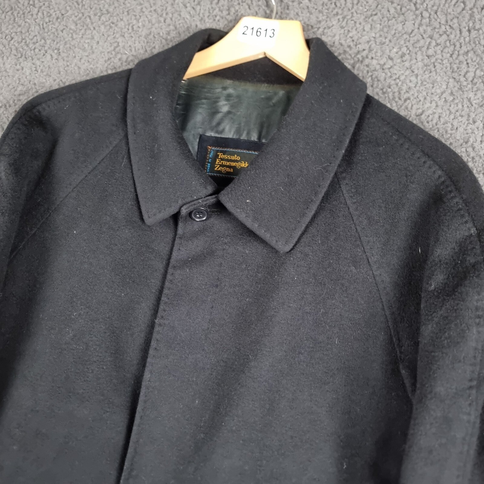 ERMENEGILDO ZEGNA Coat Mens 44 XL Navy Wool & Cashmere Long Trench Overcoat