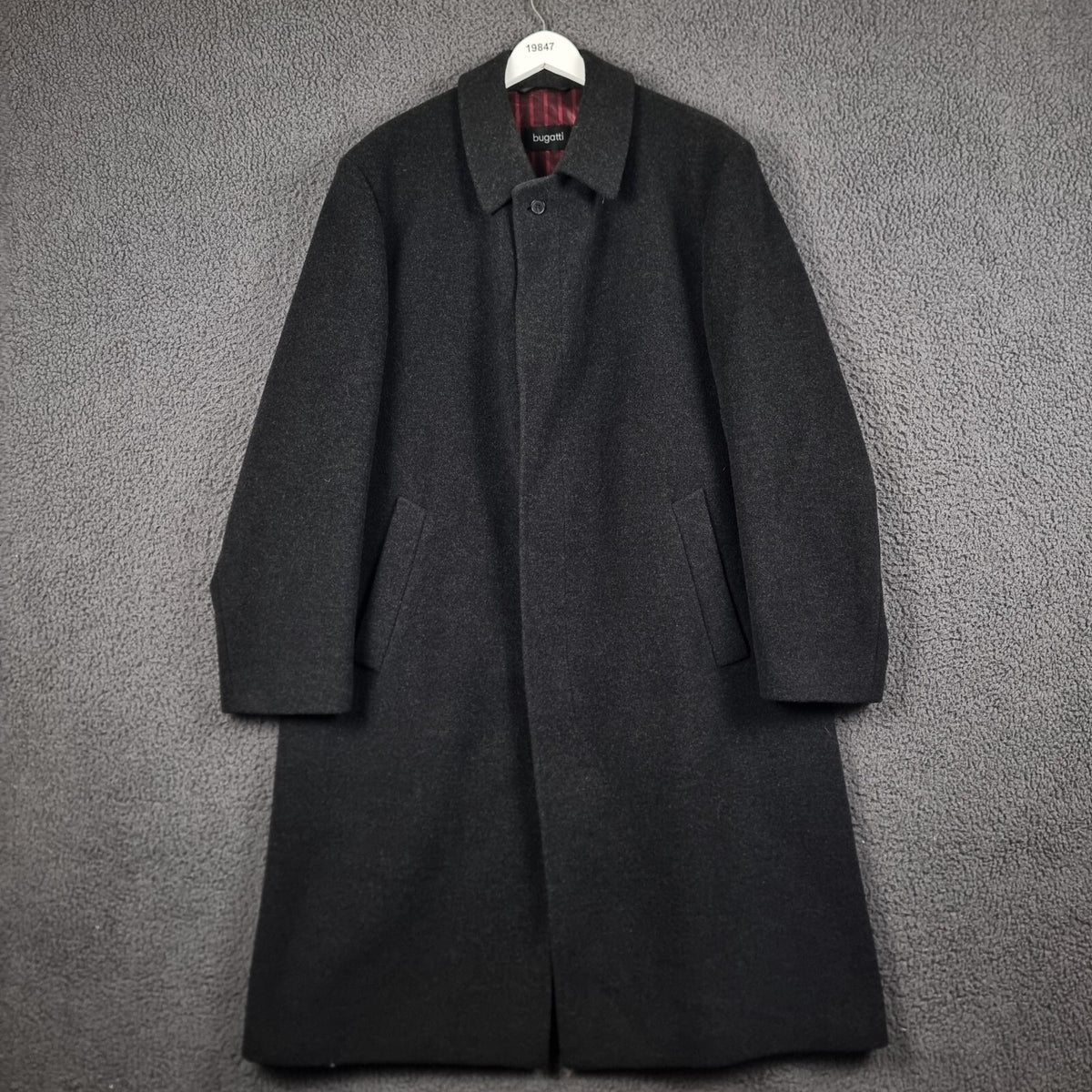 BUGATTI Coat Mens 2XL 52 Black Wool Cashmere Long Trench Overcoat Collared