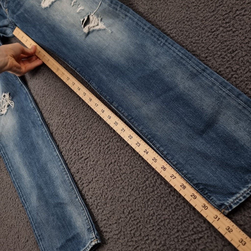 DIESEL Buster Jeans Mens W30 L32 Blue Distressed Regular Slim Tapered Denim