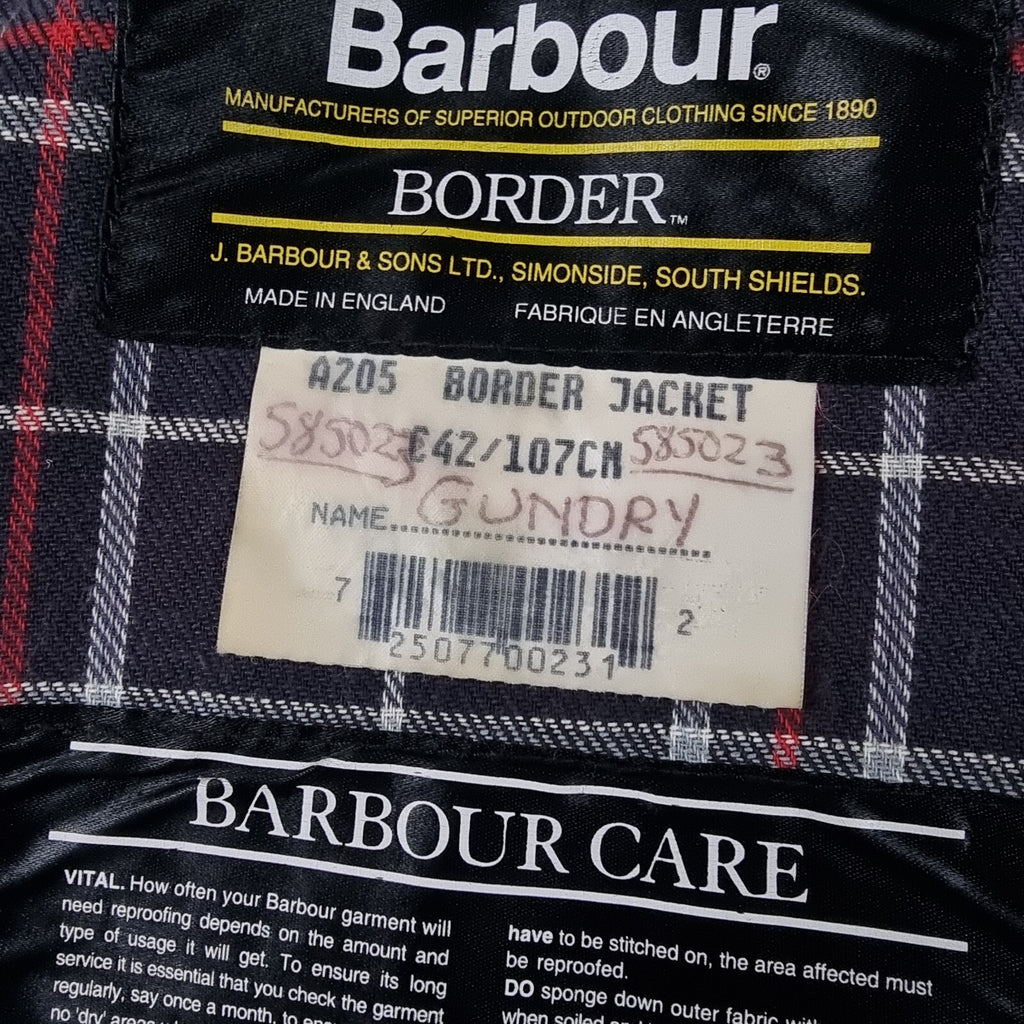 Vintage BARBOUR Border Jacket Mens C42 Navy Wax Waxed Field Coat A205 90s 1994