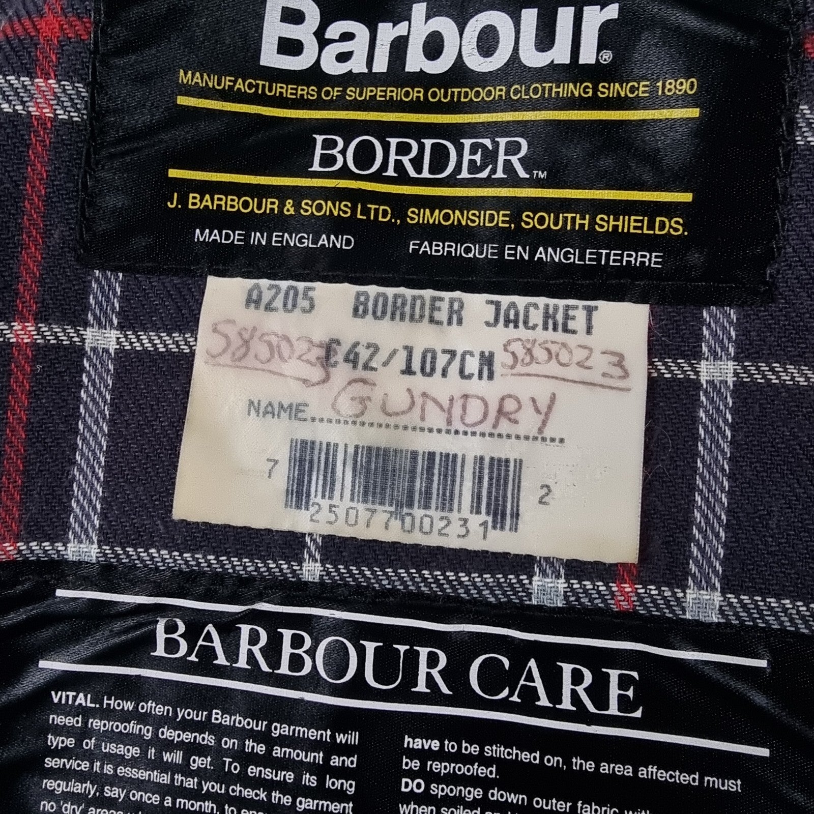 Vintage BARBOUR Border Jacket Mens C42 Navy Wax Waxed Field Coat A205 90s 1994
