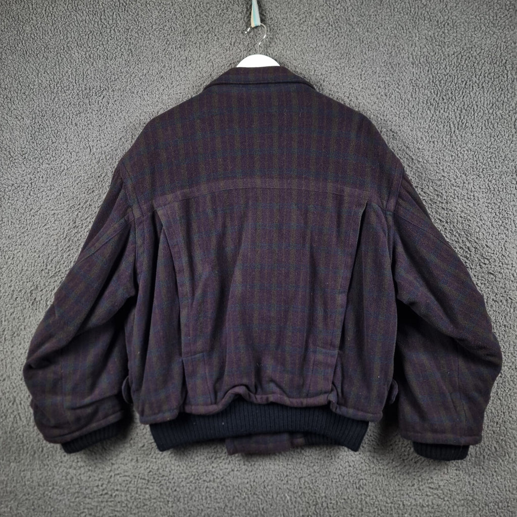 Vintage HUGO BOSS Jacket Mens 48 2XL Purple Check Wool & Cashmere Bomber 80s