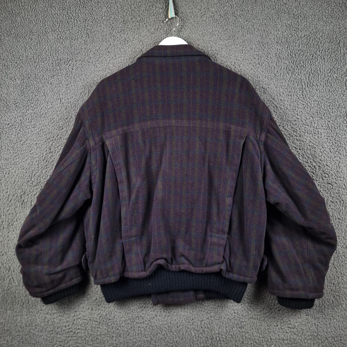 Vintage HUGO BOSS Jacket Mens 48 2XL Purple Check Wool & Cashmere Bomber 80s