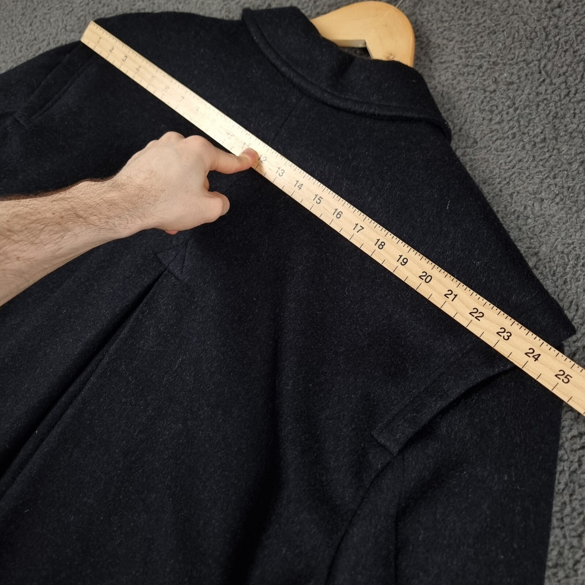 Vintage HUGO BOSS Coat Mens 2XL Navy Blue Wool Loden Overcoat Long Relaxed 80s