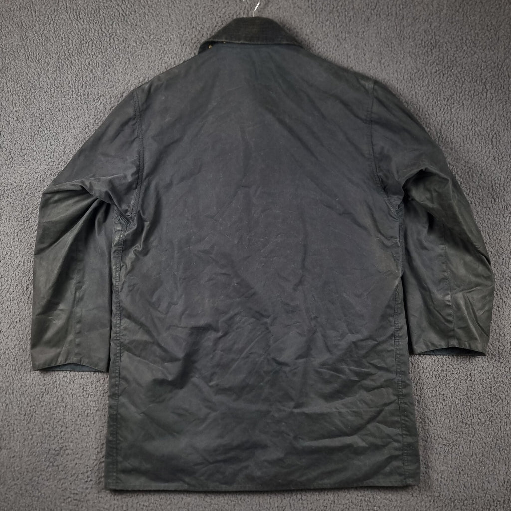 Vintage BARBOUR Border Jacket Mens C42 Navy Wax Waxed Field Coat A205 90s 1994