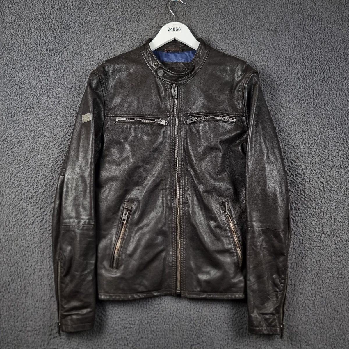SUPERDRY Leather Jacket Mens M Medium Brown Racer Biker Bomber Zip Real Hero