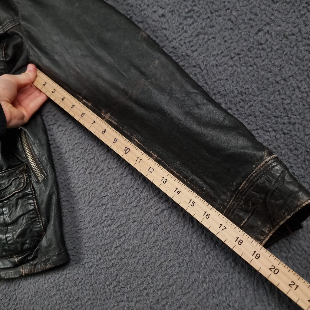 SUPERDRY Leather Jacket Mens L Large Brown Brad Distressed Biker Motorcycle