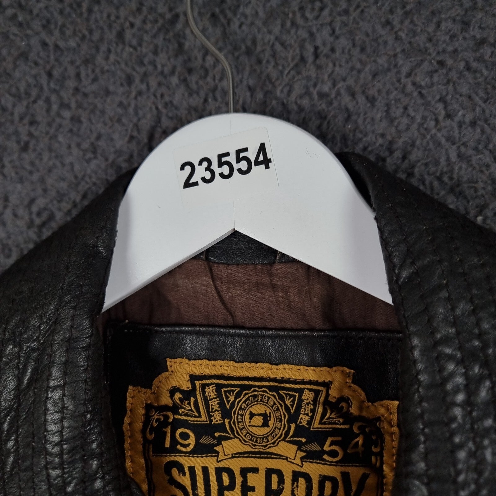 SUPERDRY Leather Jacket Mens L Large Brown Brad Distressed Biker Motorcycle