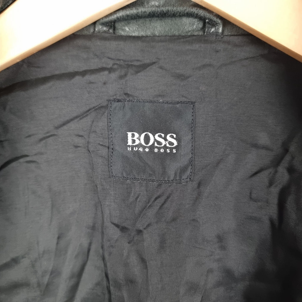 Vintage HUGO BOSS Leather Jacket Mens M Medium 38 Black Calfskin Nappa Soft 90s