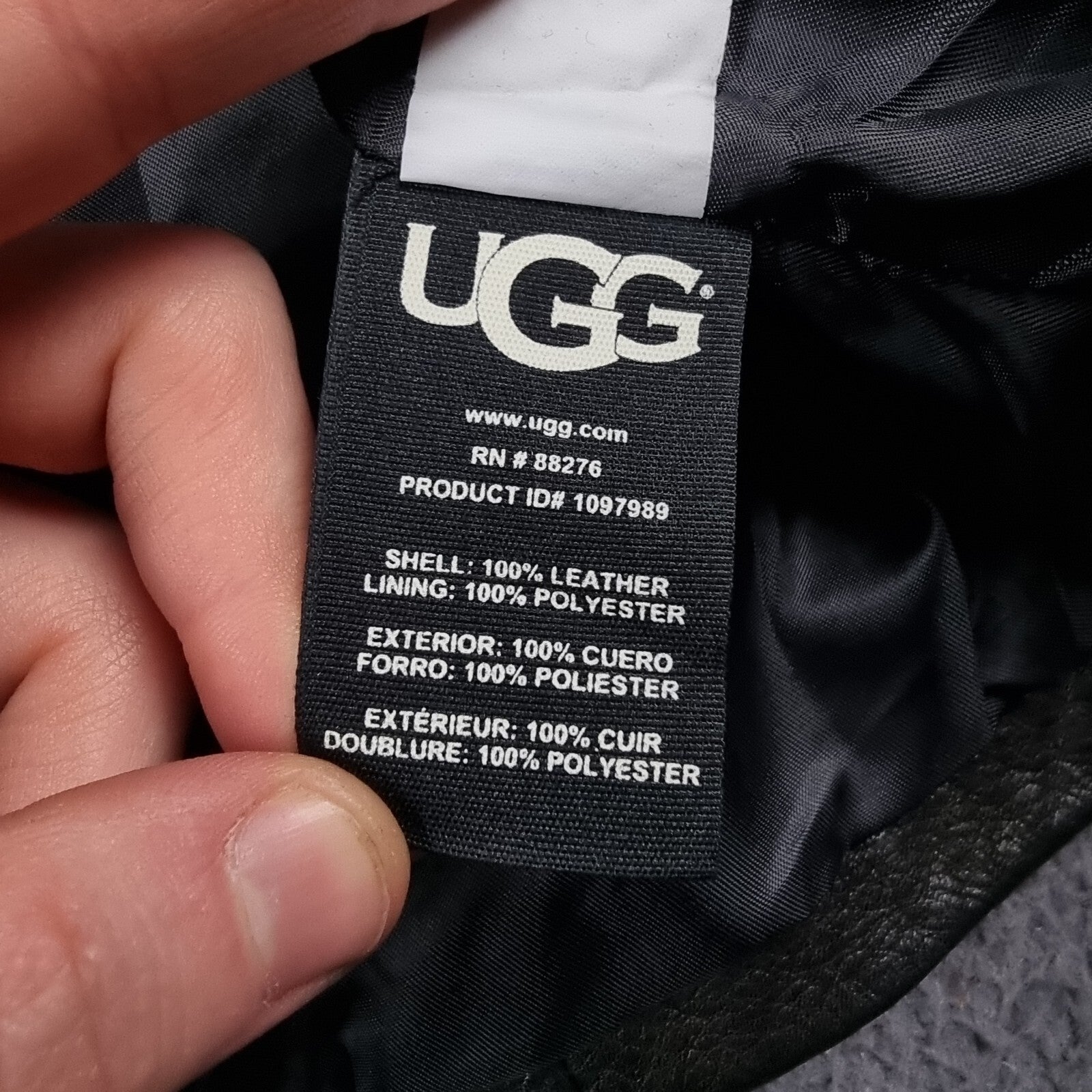 UGG Orlando Leather Jacket Mens L Large Black Racer Biker Bomber Collared Zip