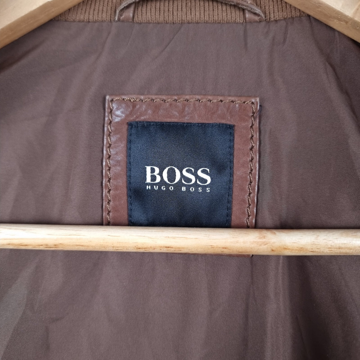 HUGO BOSS Leather Jacket Mens 40R L Large Brown Nappa Calfskin Soft Coat
