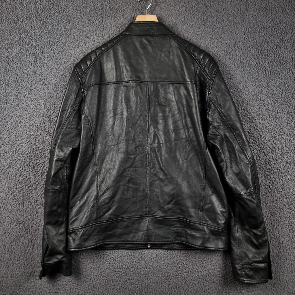 REPLAY Leather Jacket Mens XL Black Biker Racer Soft Sheep Lambskin Full Zip