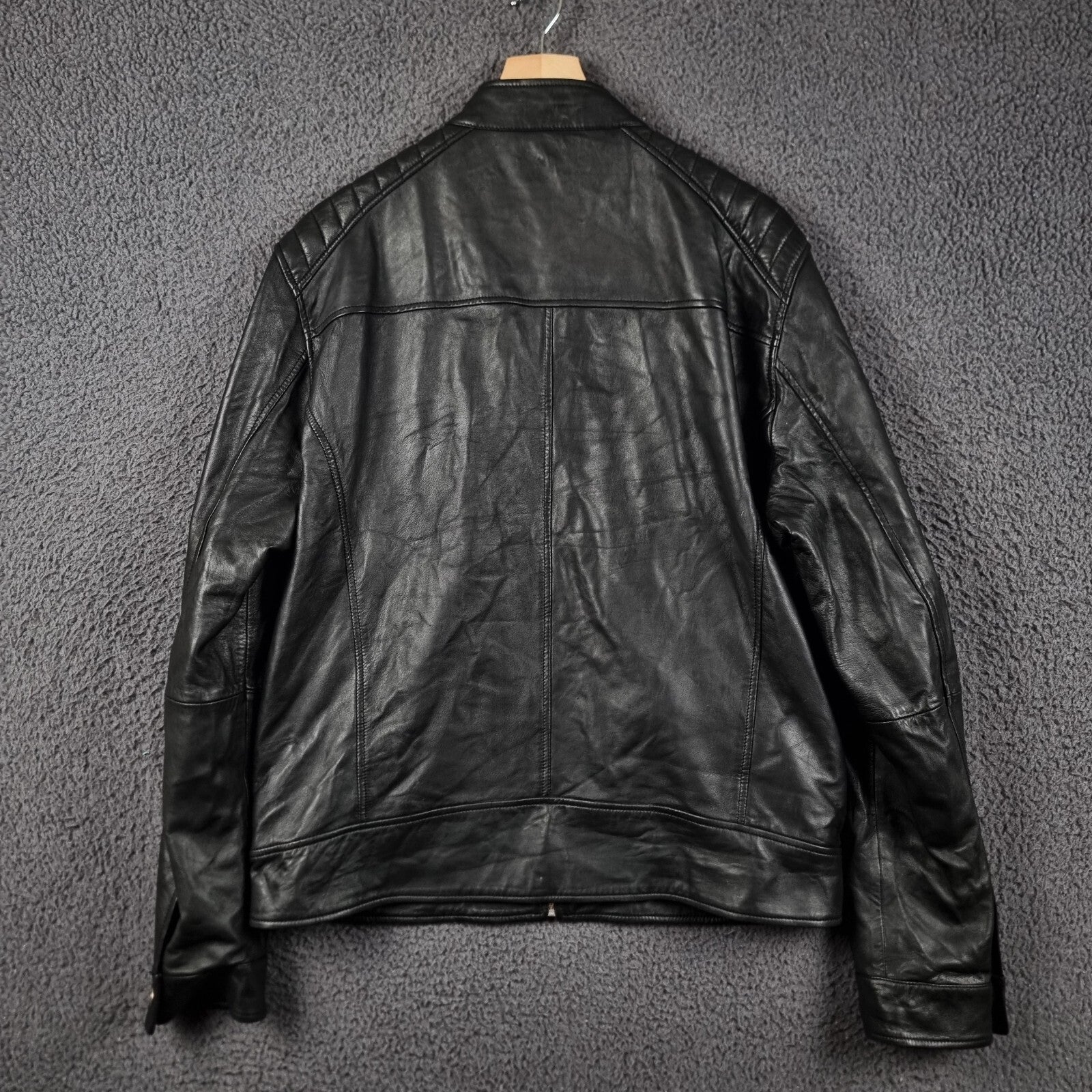 REPLAY Leather Jacket Mens XL Black Biker Racer Soft Sheep Lambskin Full Zip