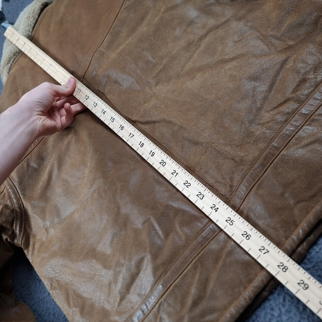 Vintage Leather Flight Jacket Men L Large Brown B3 Bomber Aviator Faux Shearling
