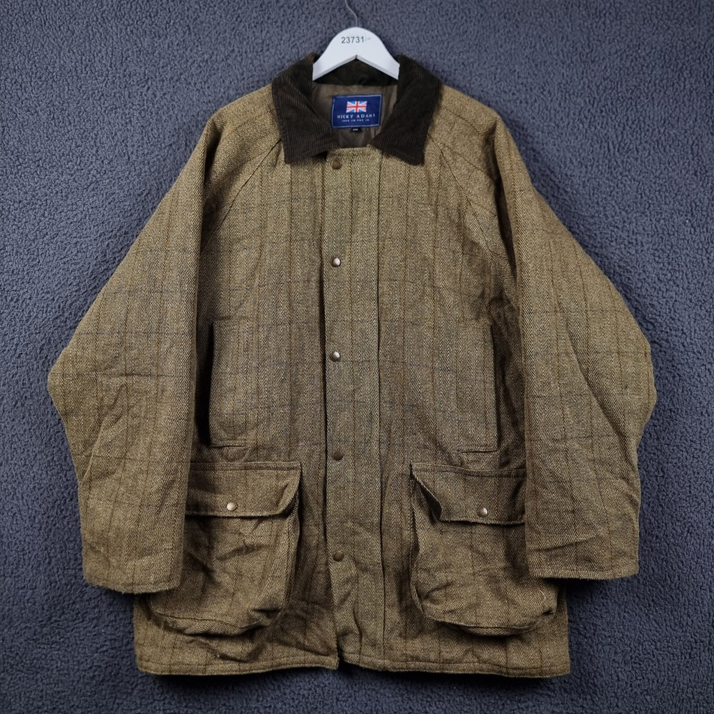 NICKY ADAMS Shooting Jacket Mens 2XL Green Derby Tweed Wool Blend Sporting
