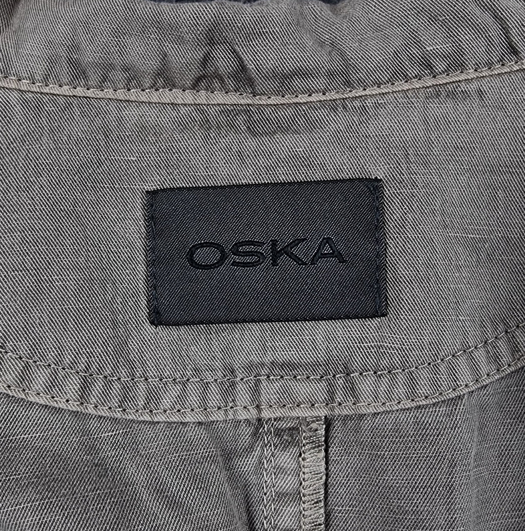OSKA Jacket Womens Size 3 UK 14 16 Beige Linen Blend Button Trench Coat Collared
